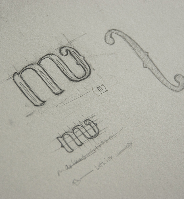 Logo sketch inspired by serif typeface & f-holes