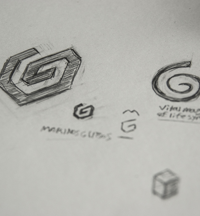 Logo sketch inspired by spiral icon mythology & instrument scroll